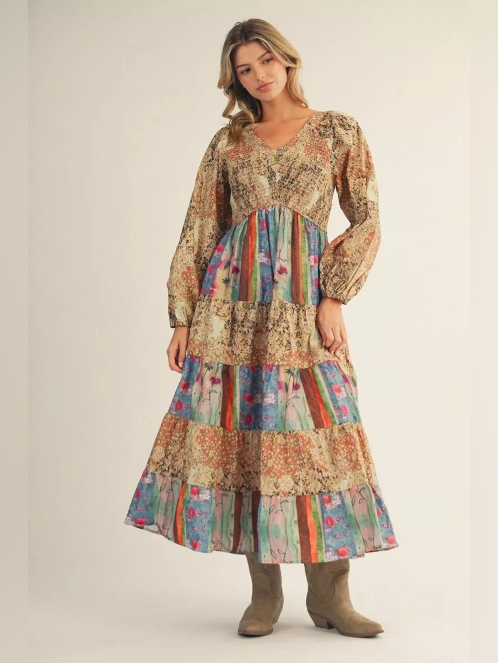 #258 Boho Patchwork Maxi Dress in Multicolor - Picture 4 of 4